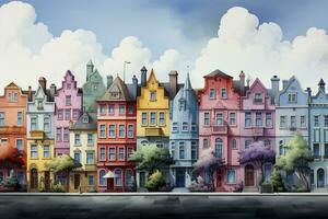 linha do pastel casas dentro aguarela pintado estilo, criada com generativo ai foto