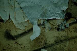 descamação papel e gesso em uma grunge úmido parede foto