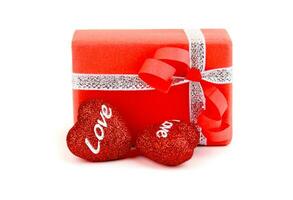 vermelho romântico presente caixa com corações foto