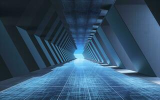 túnel do a futuro, futurista sala, 3d Renderização. foto