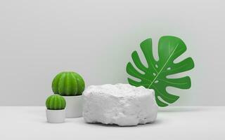 cacto e monstera com branco fundo , 3d Renderização. foto