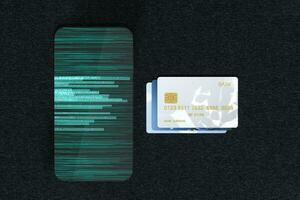 banco cartões e Móvel telefone com digital números, 3d Renderização foto