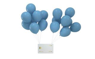 balões e banco cartão com branco fundo, 3d Renderização. foto