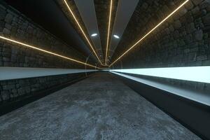 Sombrio túnel com luz às a fim, 3d Renderização. foto