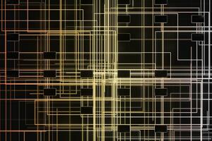 dourado cyber espaço com cruzado brilhando linhas, 3d Renderização. foto