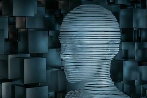 a cabeça do a virtual robô com conceitos do artificial inteligência, 3d Renderização. foto