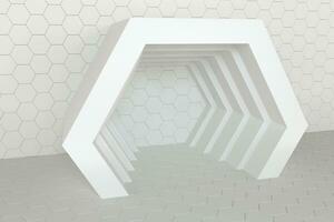 hexagonal túnel espaço com hexágono cubos, 3d Renderização. foto