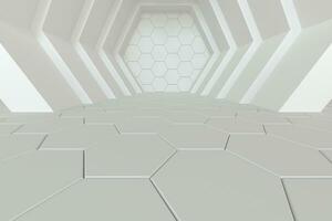 hexagonal túnel espaço com hexágono cubos, 3d Renderização. foto