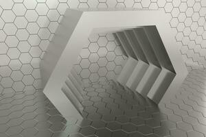 hexagonal túnel espaço com hexágono cubos, 3d Renderização. foto