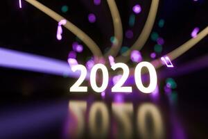 2020 Novo ano com música nós fundo, 3d Renderização. foto
