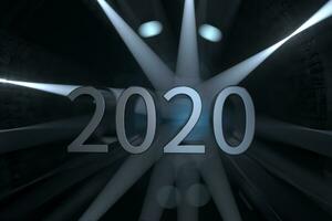 2020 Novo ano com industrial túnel fundo, 3d Renderização. foto
