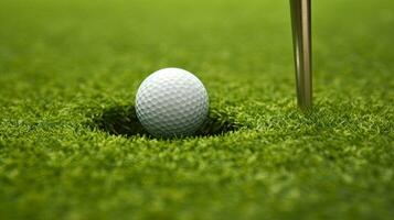 a golfe bola em a golfe curso vai entrar a orifício ai generativo foto