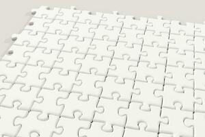 em branco quebra-cabeças arranjado ordenadamente com branco fundo, 3d Renderização. foto