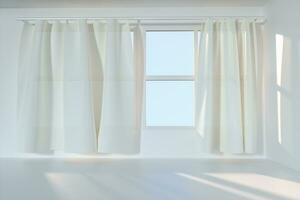 a esvaziar quarto com brilho do sol venha através a cortina, 3d Renderização. foto