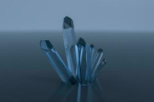 uma grupo do azul Magia cristal reunir junto, 3d Renderização. foto