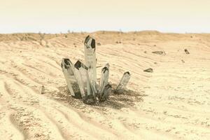 uma grupo do Magia cristal reunir juntos dentro a deserto, 3d Renderização. foto