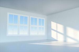 a limpeza casa e a brilho do sol a partir de a janela, 3d Renderização. foto