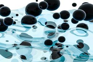 luz azul água onda cubo, com criativo esferas bolha, 3d Renderização. foto