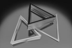 3d Renderização, triângulo metal estrutura, industrial fundo foto