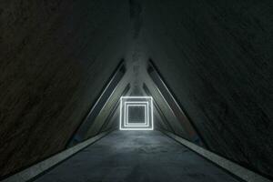 fantasia concreto túnel construção com brilhando néon claro. 3d Renderização. foto
