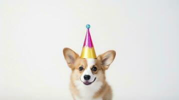 cachorro corgi dentro aniversário boné. generativo ai. foto