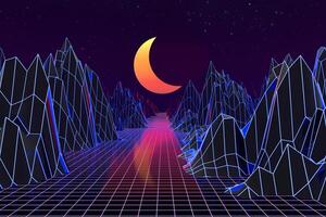 3d fundo ilustração inspirado de anos 80 cena synthwave e retrowave. foto