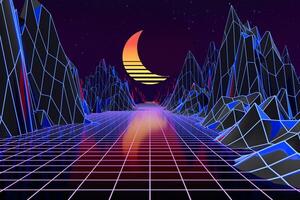 3d fundo ilustração inspirado de anos 80 cena synthwave e retrowave. foto