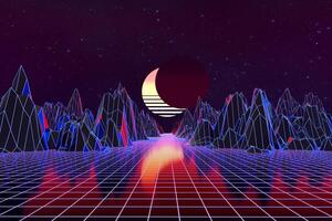 3d fundo ilustração inspirado de anos 80 cena synthwave e retrowave. foto