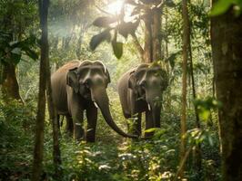 tailandês elefantes dentro a floresta. generativo ai. foto