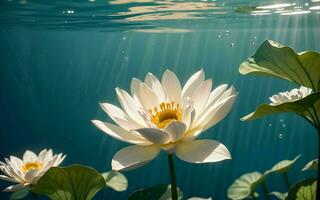 a requintado Rosa lótus Flor submerso dentro tranquilidade ai gerado foto