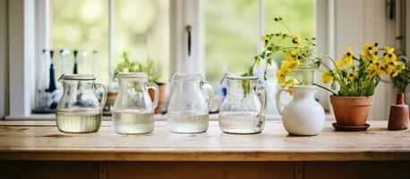 sueco cozinha habitação jarros e vidro frascos foto