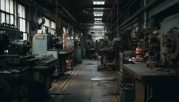metal oficina interior fábrica, maquinaria, especializado trabalhadores, fabricação aço equipamento gerado de ai foto