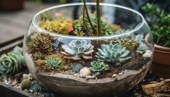 fresco verde folhas adornar a em vaso plantar, trazendo natureza dentro de casa gerado de ai foto