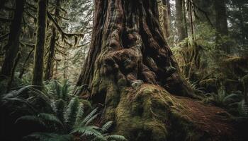 tranquilo cena do velho crescimento floresta, intocado de humano mãos gerado de ai foto