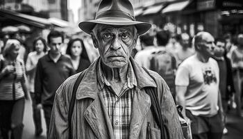 Preto e branco cidade vida homens e mulheres caminhando ao ar livre gerado de ai foto