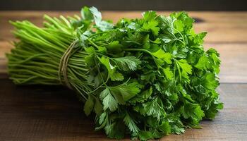 fresco orgânico salsinha, uma saudável folha vegetal para vegetariano cozinhando gerado de ai foto