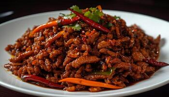 frescor e calor combinar dentro uma caseiro mexer frito vegetal refeição gerado de ai foto