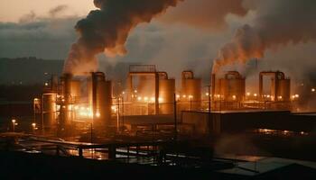 fábrica emite fumaça e poluição, prejudicial meio Ambiente e causando ar poluição gerado de ai foto