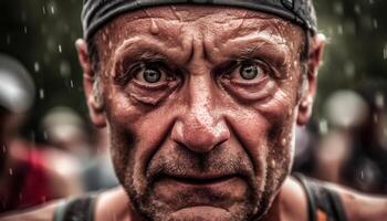 uma sorridente Senior homem olhando às Câmera dentro natureza gerado de ai foto