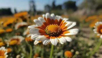 vibrante amarelo margarida flores dentro uma tranquilo Prado do verde gerado de ai foto