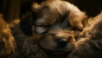 fofa cachorro dormindo, fofo pelagem, suavidade, inocência, olhos fechadas gerado de ai foto