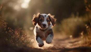 fofa cachorro corrida dentro a grama, desfrutando a verão ao ar livre gerado de ai foto