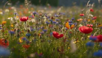 natureza beleza dentro uma Prado vibrante flores flor debaixo verão Sol gerado de ai foto