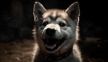 fofa cachorro jogando ao ar livre, olhando às Câmera, fofo e alegre gerado de ai foto