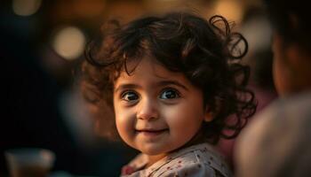 sorridente fofa criança, felicidade, alegre retrato do uma bebê gerado de ai foto