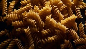 uma saudável refeição do amarelo fusilli, uma grampo italiano ingrediente gerado de ai foto