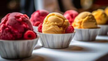 frescor e indulgência dentro uma tigela do morango gelo creme gerado de ai foto