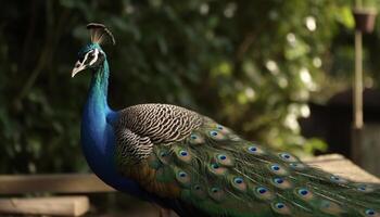 majestoso pavão monitores vibrante cores dentro natureza elegante retrato gerado de ai foto