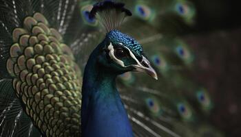 majestoso pavão monitores vibrante cores dentro natureza elegante retrato gerado de ai foto