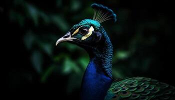 uma majestoso pavão monitores vibrante cores dentro natureza elegante retrato gerado de ai foto